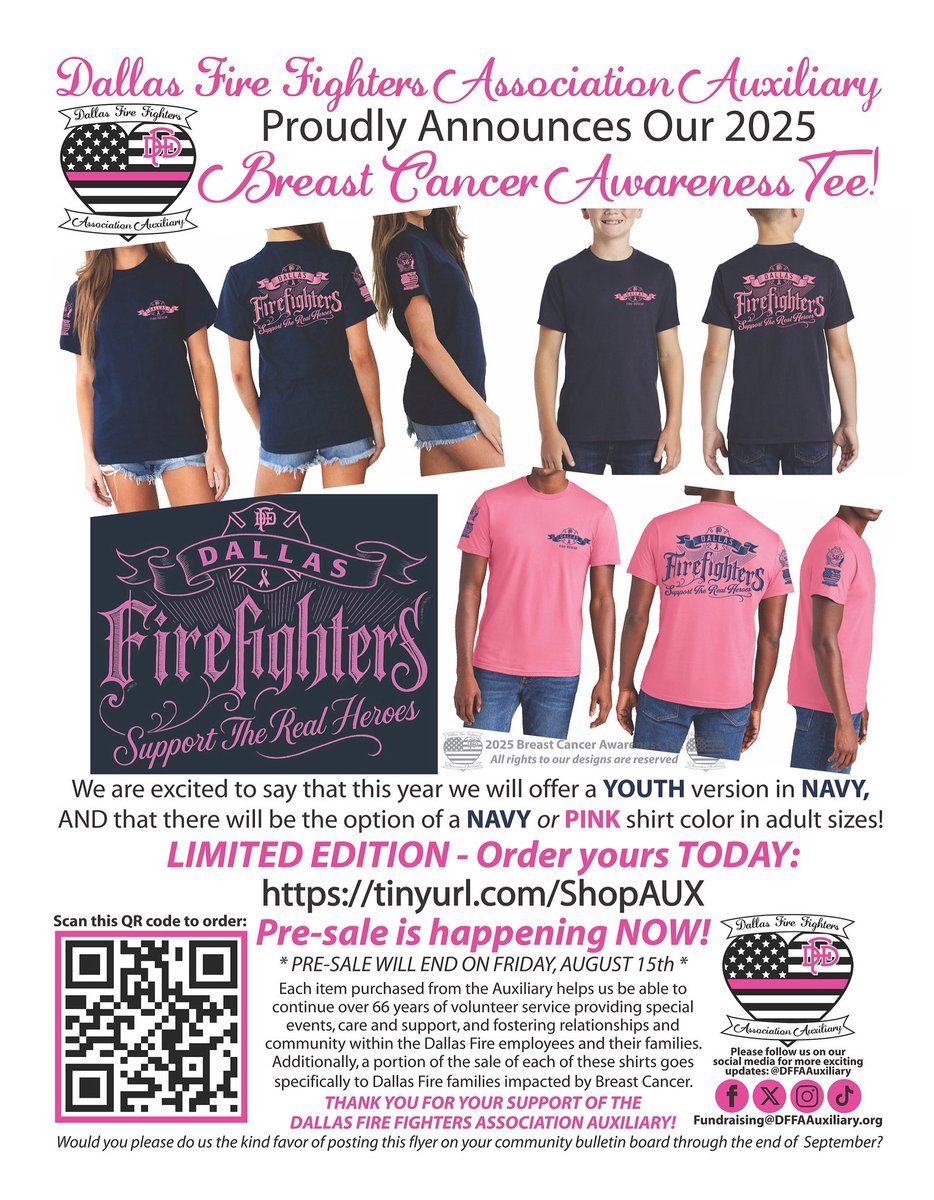 DFFAAuxiliary's tweet photo. PRESALE ENDS IN TWO DAYS!! 🩷 This is the way to make sure you get your preferred size and color! Order at: https://t.co/eRLo9GzPhn - Link is also in our bio. #breastcancerawareness🎀 #supporttherealheroes🩷 #dffaaux #dffaauxiliary https://t.co/V84FvRZ6e8