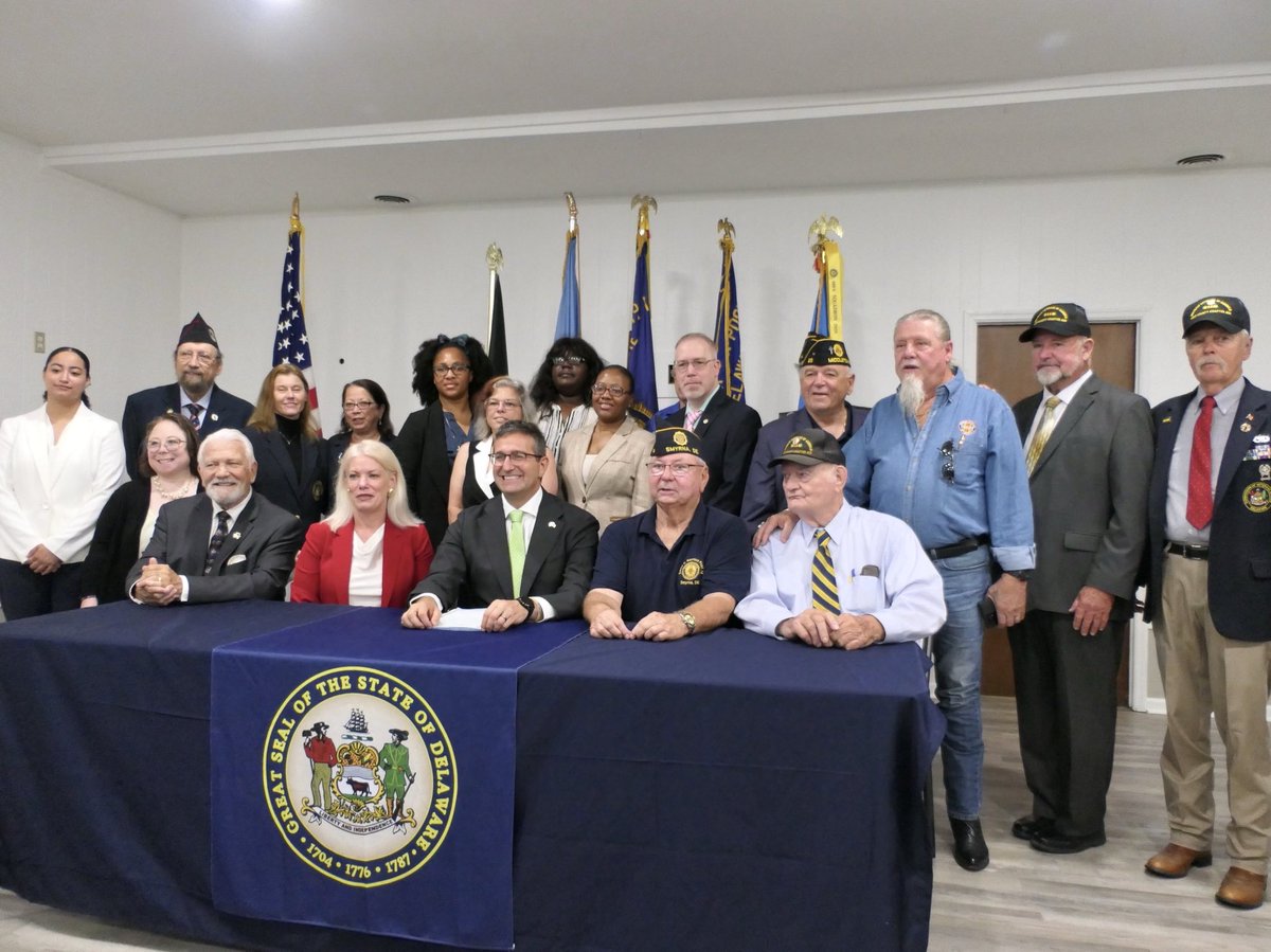 MattMeyerDE's tweet photo. Those who have bravely served our country should have a strong advocate in state government. 

Today, we took a historic step for Delaware's 70,000+ veterans, signing HB 1 to elevate Veterans Affairs to a Cabinet-level department. With this change we will save lives and ensure more heroes receive the services they deserve. A huge thank you to Sen. Nicole Poore, Rep. Bill Carson, and Sen. Dave Lawson for their leadership and advocacy on this issue.