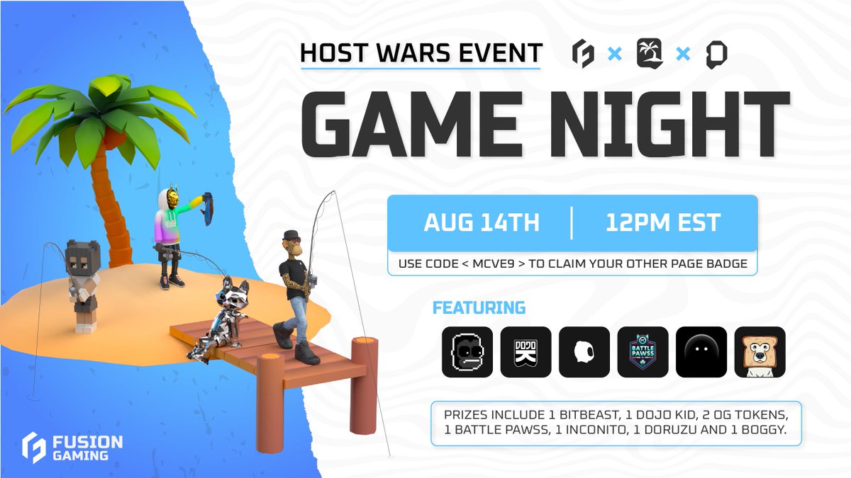 Join us tomorrow at Noon for A Fishing Game Night. 

Unlimited Bait will be provided as well as NFT raffles for all attendees.