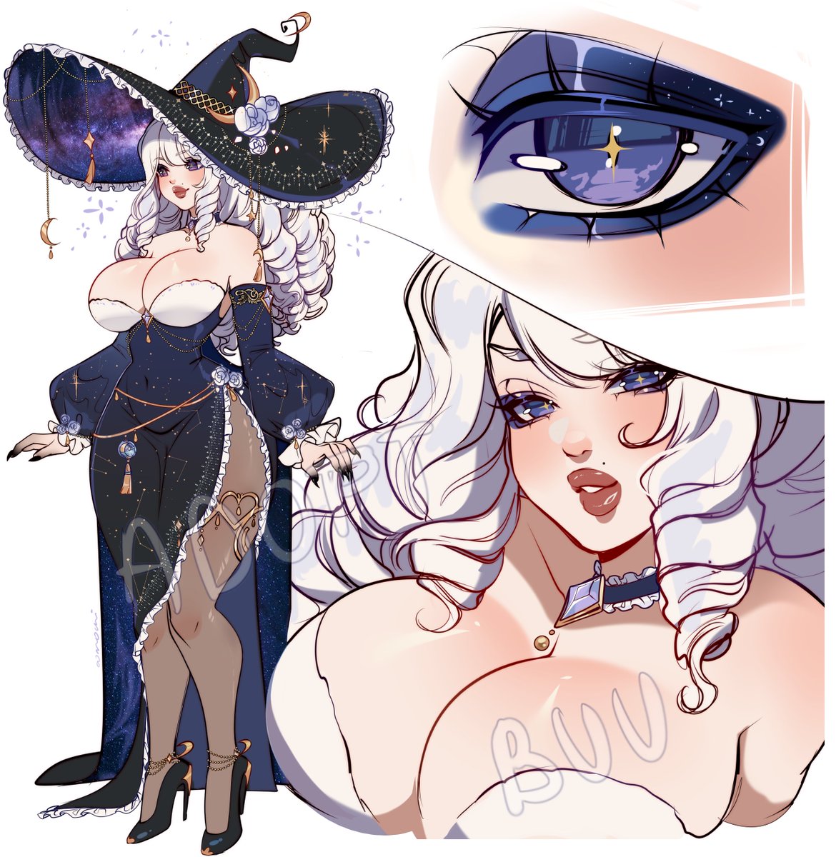 ✨galaxy-night witch✨⭐️
 I see private offerts via Dm🌑 
AB is 350 with extra art (halfbody art  or semi chibi)commercial use already incluided✨