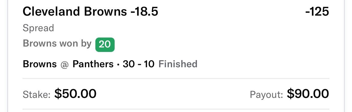 Ty (@tmill61) on Twitter photo 🚨 NFL MIDDLE 🚨
I made a RISK-FREE $101 in 60 seconds using the <a href="/OddsJam/">OddsJam.com</a> Platinum Plan
Here’s how it works:
Bet 1: DraftKings - Panthers +23.5 at +220: $28 to pay $89.60
Bet 2: BetMGM - Browns -18.5 at -125: $50 to pay $90
In total I invested $78. No matter what, at least 🚨 NFL MIDDLE 🚨
I made a RISK-FREE $101 in 60 seconds using the <a href="/OddsJam/">OddsJam.com</a> Platinum Plan
Here’s how it works:
Bet 1: DraftKings - Panthers +23.5 at +220: $28 to pay $89.60
Bet 2: BetMGM - Browns -18.5 at -125: $50 to pay $90
In total I invested $78. No matter what, at least