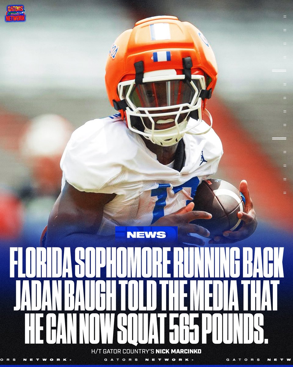 Gators Network (@gatorsnetwork) on Twitter photo Florida RB Jadan Baugh can now squat 565 POUNDS, he told the media 😳
He’s squatting over DOUBLE his body weight 😭
📎: Gator Country’s Nick Marcinko (<a href="/marcinko_nick/">Nick Marcinko</a>) Florida RB Jadan Baugh can now squat 565 POUNDS, he told the media 😳
He’s squatting over DOUBLE his body weight 😭
📎: Gator Country’s Nick Marcinko (<a href="/marcinko_nick/">Nick Marcinko</a>)
