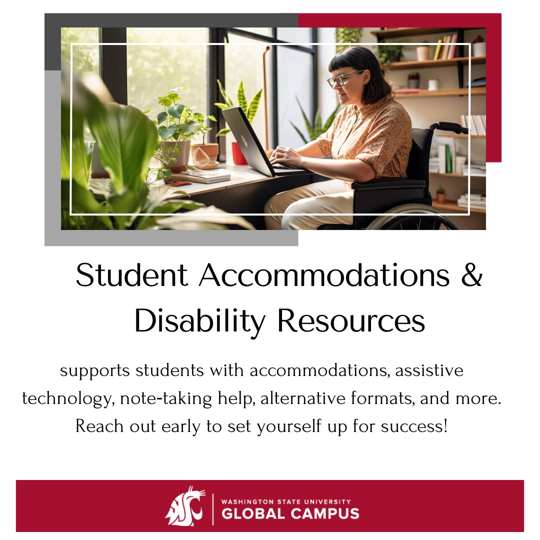 Did you know? WSU’s Student Accommodations and Disability Resources supports students with accommodations, assistive technology, note‑taking help, alternative formats, and more. Reach out early to set yourself up for success!

accommodations.wsu.edu/home/

picture credit SC&amp;DR website