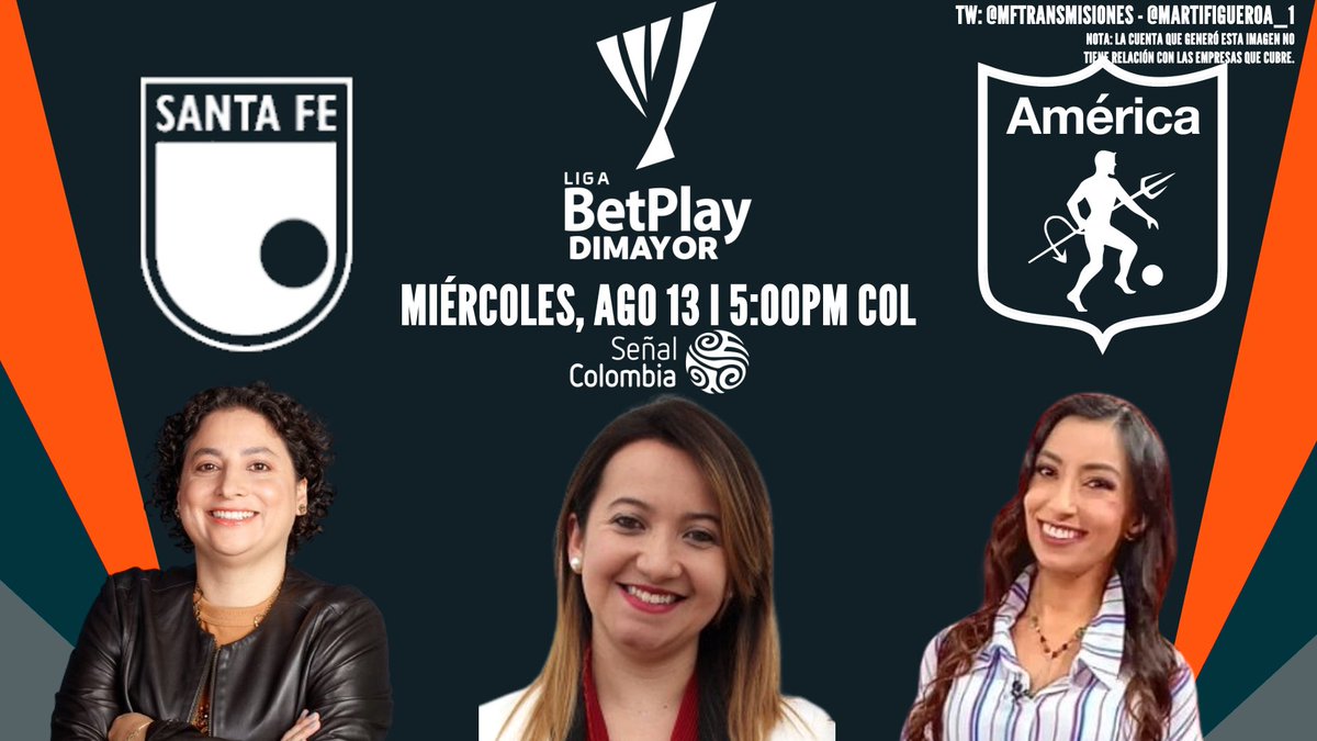🇨🇴 <a href="/LigaBetPlayD/">LigaBetPlayDimayor</a> Femenina 2025 - Grupo B (Fecha 3)

<a href="/LeonasSantaFe/">Santa Fe Femenino</a> 🦁 - <a href="/AmericaCaliFem/">América de Cali Femenino</a> 😈

Relatora: <a href="/mafeland89/">Maria Fernanda Franco Luna</a>
Comentarista: <a href="/Lauruiz04/">Laura Marcela Ruiz</a>
Campo de Juego: <a href="/JulieTorresG/">Julie Torres</a>

📺: <a href="/SenalColombia/">Señal Colombia</a> (<a href="/SenalDeportes/">Señal Deportes</a>)

📱 ¡Síguenos!