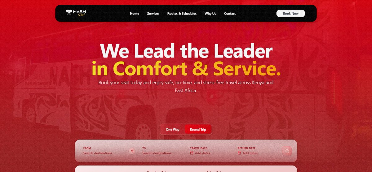 ๅฅฅๅฉ่ยทๆฏๅคๆฎ๐จโ๐ป (@olivebishop_dev) on Twitter photo Bus service, hero section exploration for <a href="/mashpoa_/">Mash Poa East Africa Limited</a>
What do you think? Bus service, hero section exploration for <a href="/mashpoa_/">Mash Poa East Africa Limited</a>
What do you think?