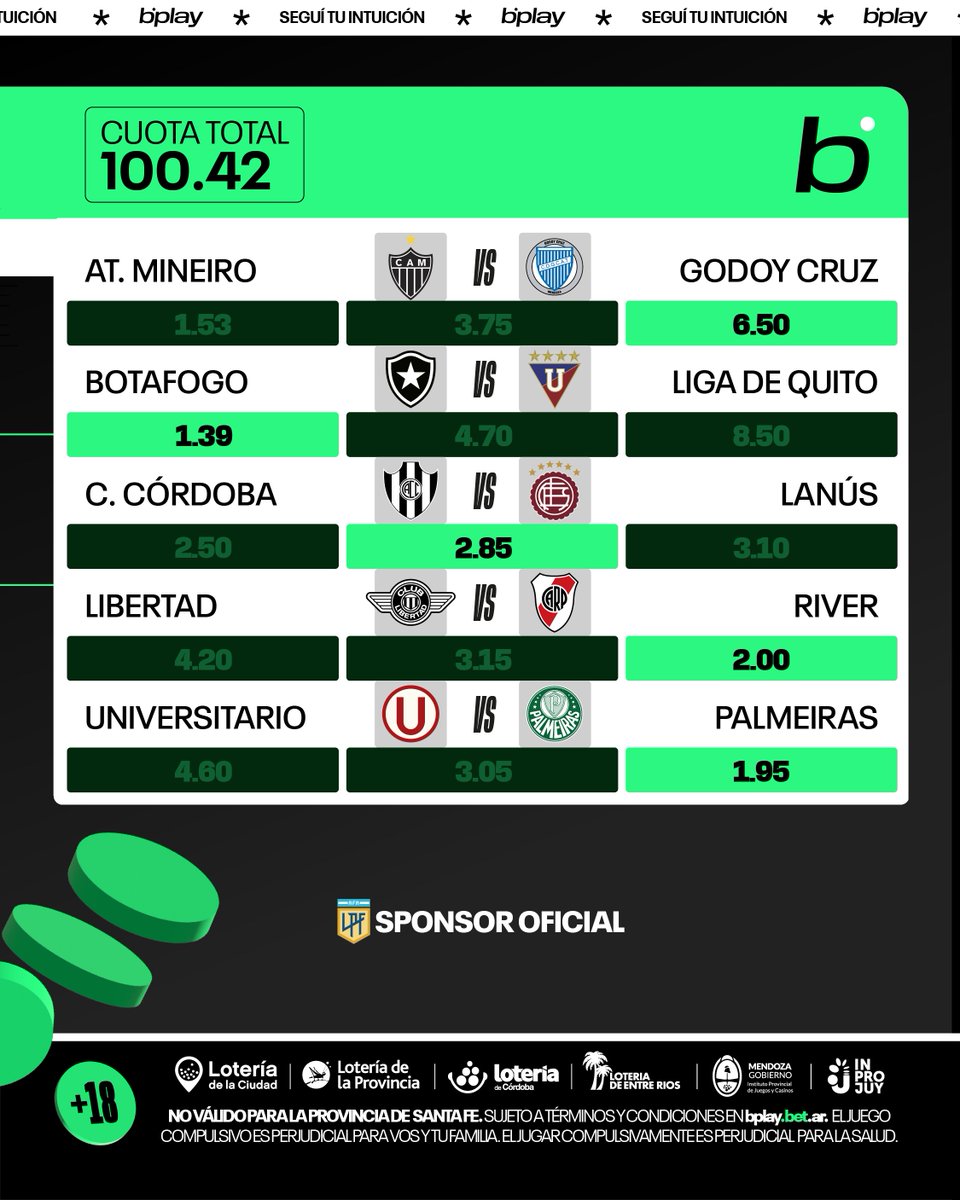 🔥 ¡LA COMBINADA DE LAS COPAS!

Arrancaron los cruces de la Libertadores y Sudamericana, y nosotros te traemos la ganadora de esta semana.

🤔 ¿Te sumás? 👉 Te esperamos en deportespba.bplay.bet.ar