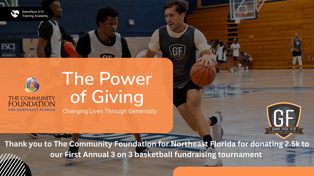 Gameface413_ta's tweet photo. Our First Annual 3-on-3 Fundraising Basketball Tournament was a huge success—filled with competition, community, and so much heart. L.

A special shoutout and heartfelt THANK YOU to The Community Foundation for Northeast Florida for their generous $2,500 donation!!!! https://t.co/Ri6FwgRh8D