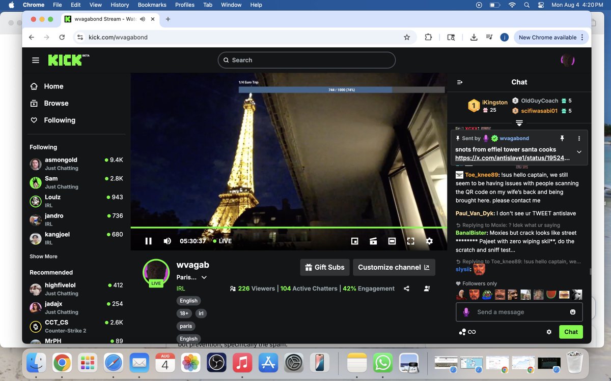 antislave1's tweet image. Kick streamer Ac7ionman talking crap saying a 200ccv kick streamer shouldn&apos;t make more than 3k a month. Well then I hope you aren&apos;t making more than 6k. Yea my chats dead? 6,000 more viewers then me and only 2x the chatters. Oh and nick white hit it 1st loser. $10bag man