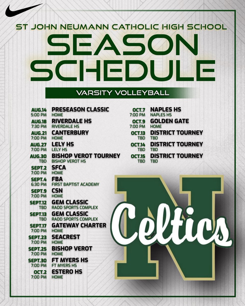 Neumann Athletics (@sjnceltics1) on Twitter photo Volleyball gets started tomorrow night in preseason action! #goceltics
<a href="/SJNCeltics/">St. John Neumann HS</a> Volleyball gets started tomorrow night in preseason action! #goceltics
<a href="/SJNCeltics/">St. John Neumann HS</a>