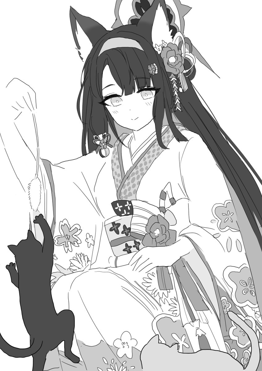 【Skeb】
「ネコと戯れるワカモ(私服)」