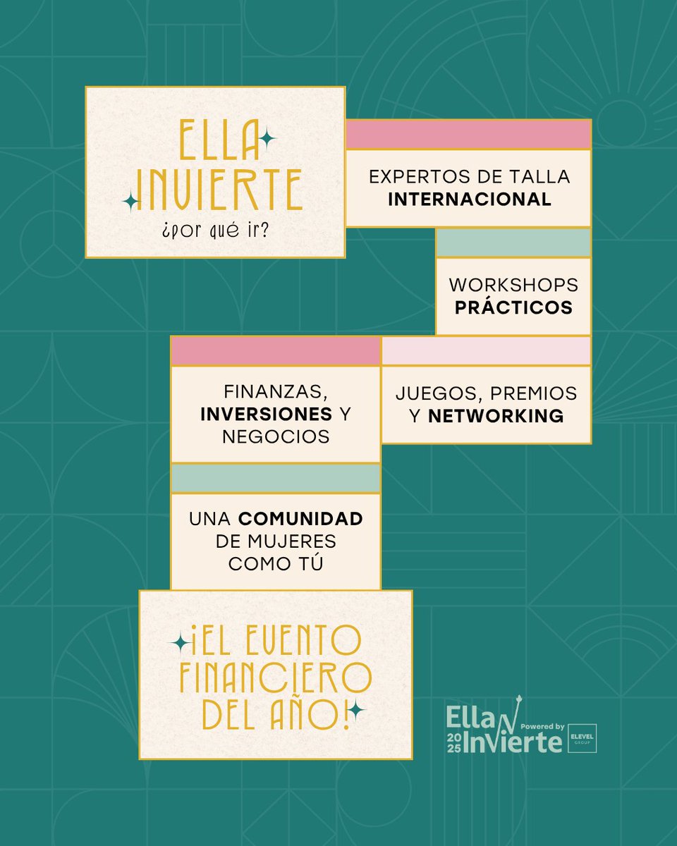 EllaInvierte's tweet photo. Conoce todo lo que encontrarás en Ella Invierte Summit 2025 un evento para mujeres que quieren tomar el control de sus finanzas.

Adquiere tus entradas en:
🎟️ https://t.co/3h7ES6LSlM
🗓️ Martes 19 de agosto de 2025
🕗8:30am – 6:30pm
📍 Hotel Hyatt Regency

#EllaInvierte2025 https://t.co/Bb48AUTPPs