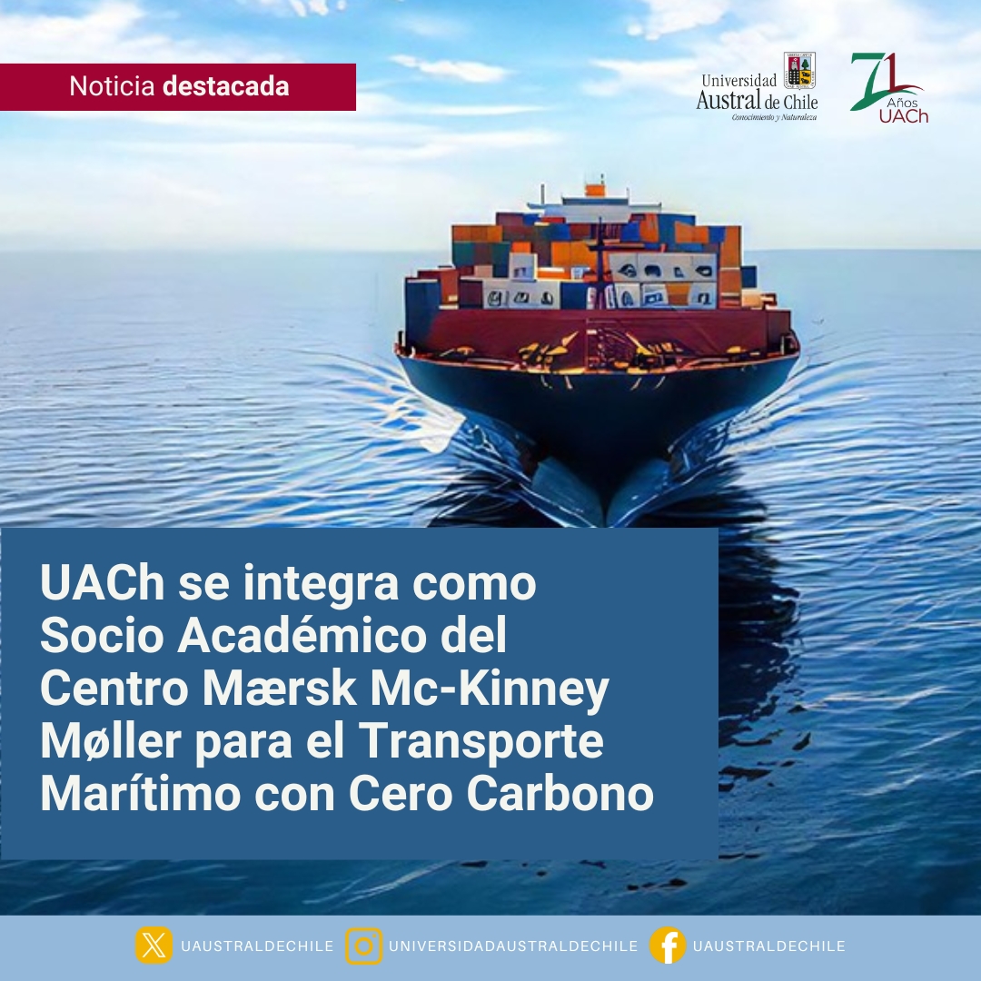 UAustraldeChile's tweet photo. Noticia destacada Diario UACh.

En un hito que refuerza la colaboración entre la industria y la academia a nivel internacional, la Universidad Austral de Chile se incorporó como Socio Académico del Centro Mærsk Mc-Kinney Møller para el Transporte Marítimo con Cero Carbono (MMMCZCA), institución líder mundial en investigación y desarrollo para la descarbonización del sector marítimo.

institución líder mundial en investigación y desarrollo para la descarbonización del sector marítimo.

@FCIUACh 

#71AñosUACh
#ReviveLaHistoria
#NoticiaDestacadaUACh