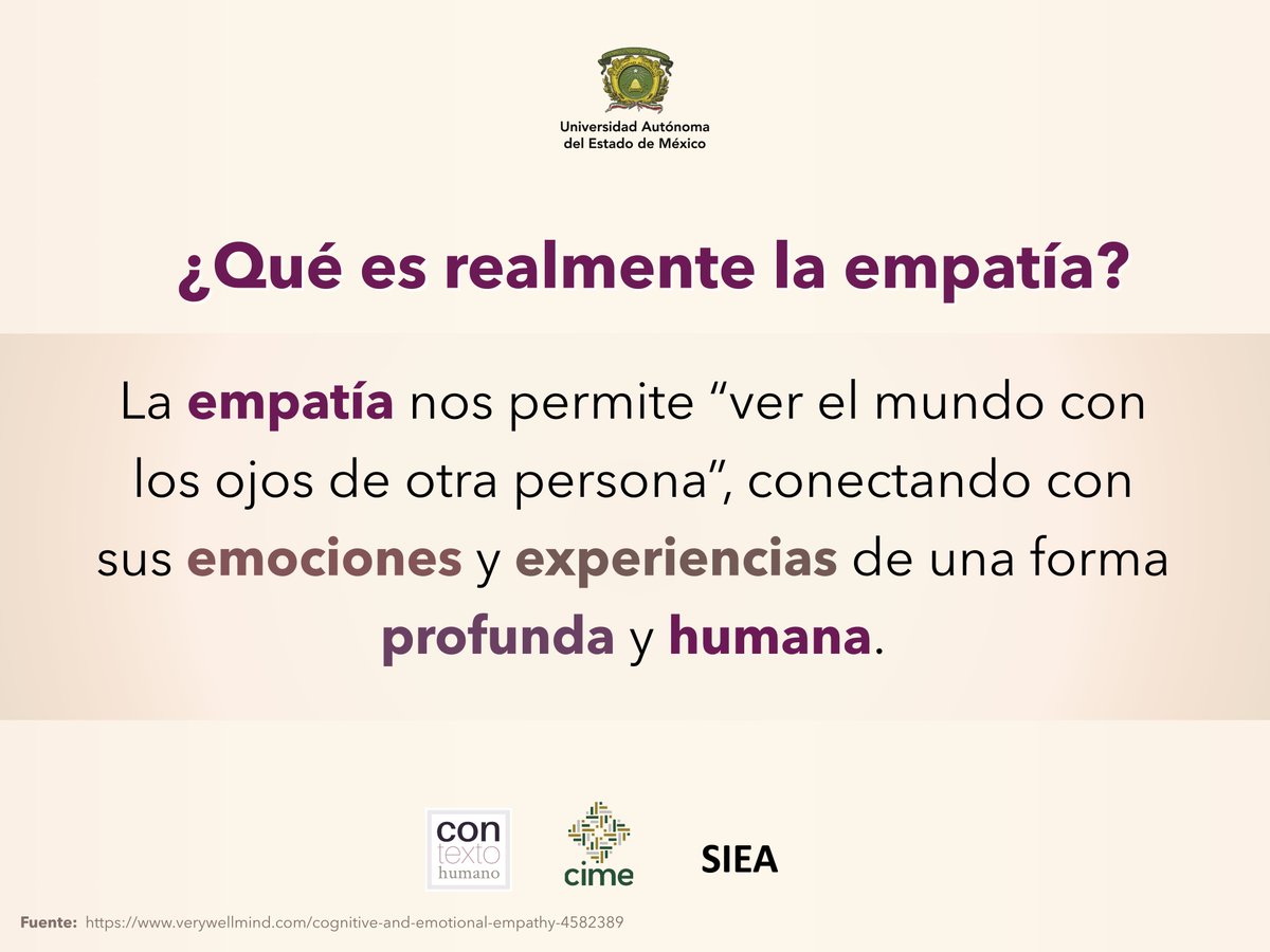 ConTexto_Humano's tweet image. En Con Texto Humano, reflexionamos sobre cómo la empatía —como herramienta académica y social— puede transformar nuestras relaciones, impulsar solidaridad y generar comunidades más humanas.
Conoce más en:
📷 contextohumano.uaemex.mx
