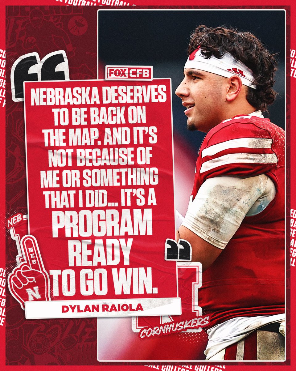 FOX College Football (@cfbonfox) on Twitter photo Dylan Raiola says it's Nebraska's time. β°
Read more from <a href="/Michael_Cohen13/">Michael Cohen</a> on the FOX Sports App and FOXSports.com Dylan Raiola says it's Nebraska's time. β°
Read more from <a href="/Michael_Cohen13/">Michael Cohen</a> on the FOX Sports App and FOXSports.com