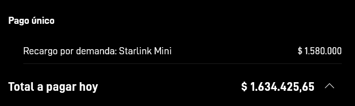 Recargo por demanda starlink en Argensuiza.