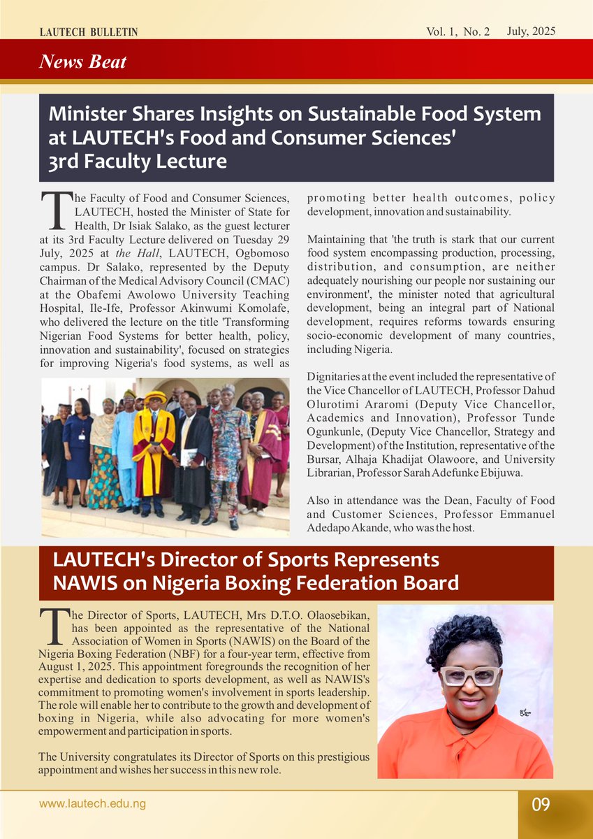 lautechofficial's tweet photo. As we chronicle the achievements of our esteemed institution, LAUTECH, in this July edition of the LAUTECH Bulletin, we are reminded of the university's commitment to excellence and innovation.
#lautech #bulletin #innovation #edition #execellence https://t.co/Hsn7IEMtyl
