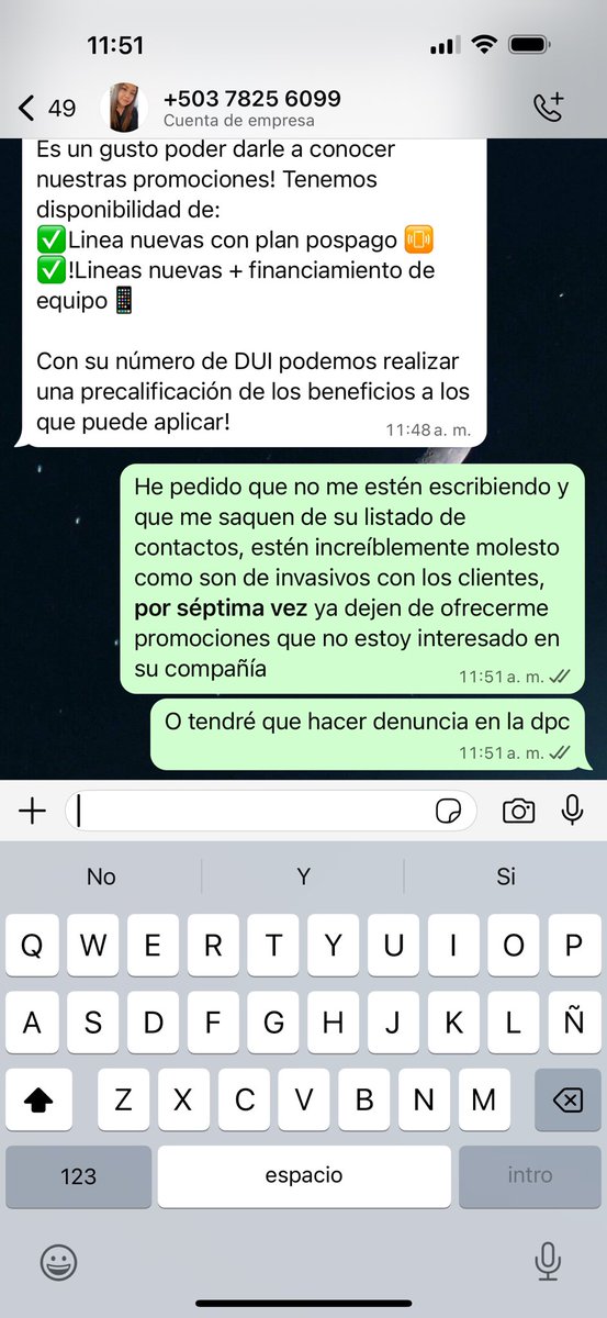 oscarorellanad's tweet photo. @Defensoria_910 hay manera de que puedan ayudarme con esta gente de @TigoElSalvador ya tengo una línea post pago con ellos, y todos los días me llaman y escriben con ellos mismo mensajes queriendo ofrecerme más líneas y he pedido que no lo hagan, ya no se tolera que invadan así https://t.co/GbR4BjKzPO