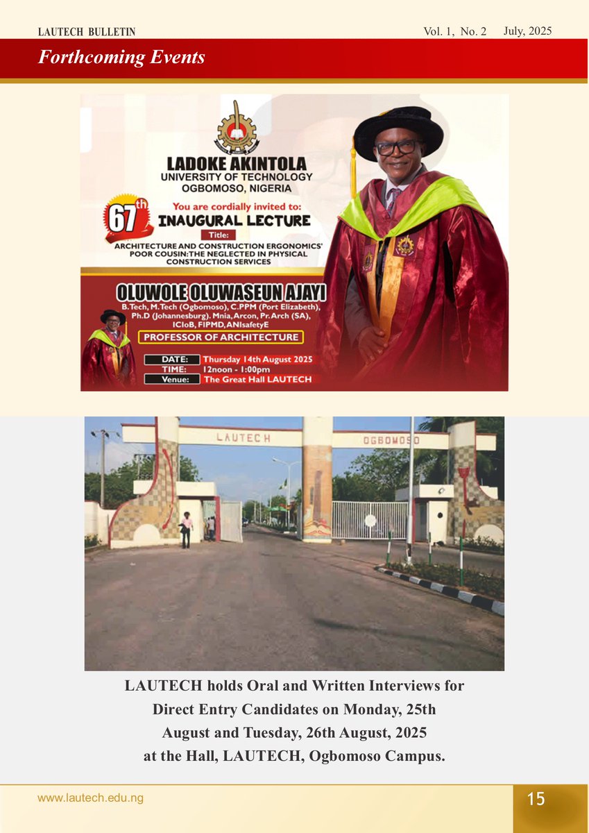 lautechofficial's tweet photo. From the prestigious Transparency Africa award bestowed upon our Vice-Chancellor to the remarkable performances of our theatre arts students and other interesting stories,
#lautech #bulletin #innovation #edition #execellence https://t.co/1wVe6pCOYH
