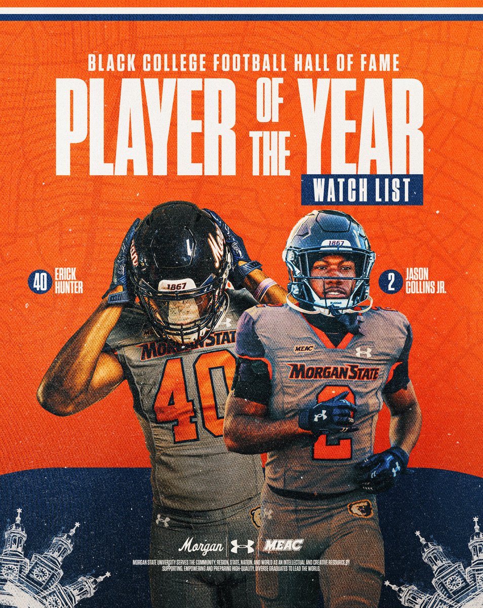 🐻🏈Hunter, Collins Earn Spots on Black College Football Hall of Fame Watch List👏
￼
 📝 shorturl.at/fgO9F

<a href="/BCFHOF/">BlackCollegeFootball</a> 
<a href="/MEACSports/">Mid-Eastern Athletic Conference</a> | <a href="/UnderArmour/">Under Armour</a> 
#GoBears🔷🔶
