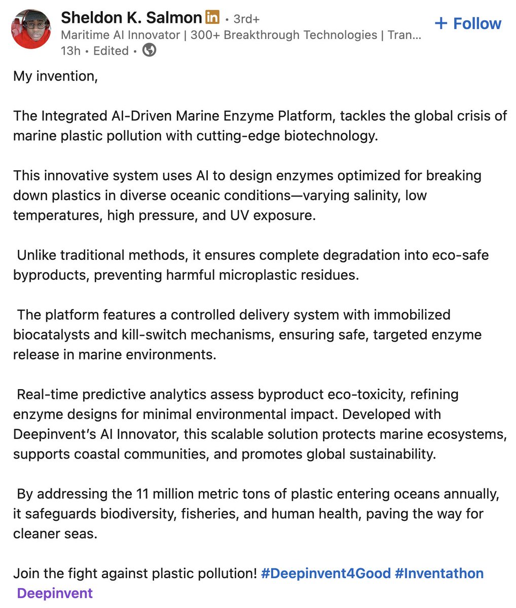 deepinventai's tweet image. We are seeing such inspired submissions to the #Deepinvent4Good #inventathon! 

They&apos;re rooted in solid science + laser-focused on a problem the world needs solved. 

Keep &apos;em coming!

Also, reminder that you can submit more than invention!
— &amp;gt; deepinvent.ai/inventathon