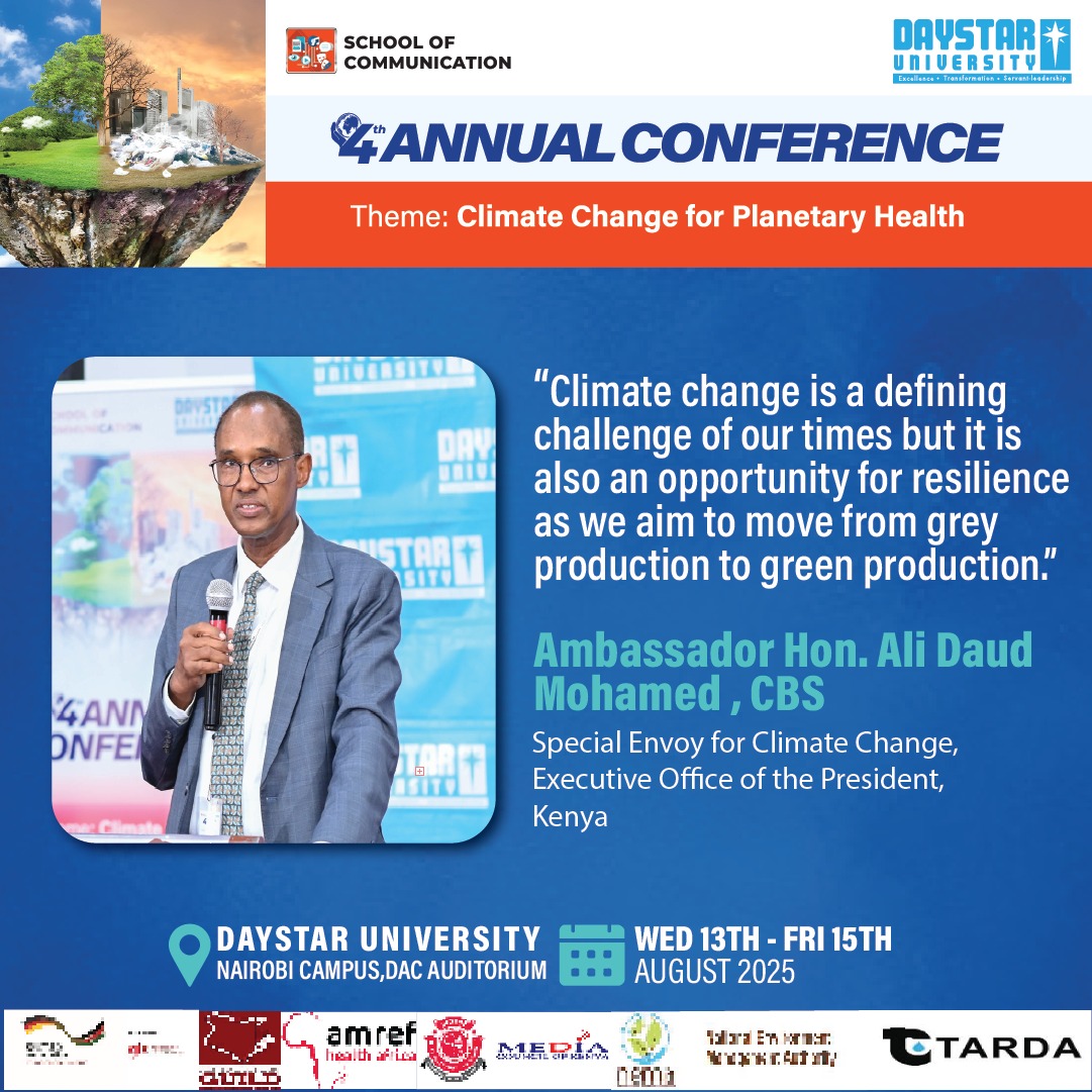 DaystarUni's tweet photo. @ShineRadioKE @InvoNewspaper @ClimateEnvoyKe Highlighted Africa’s disproportionate burden in climate crisis.
#DaystarClimateConference
#ClimateAction
#FormNiDaystar https://t.co/prowBMHES0