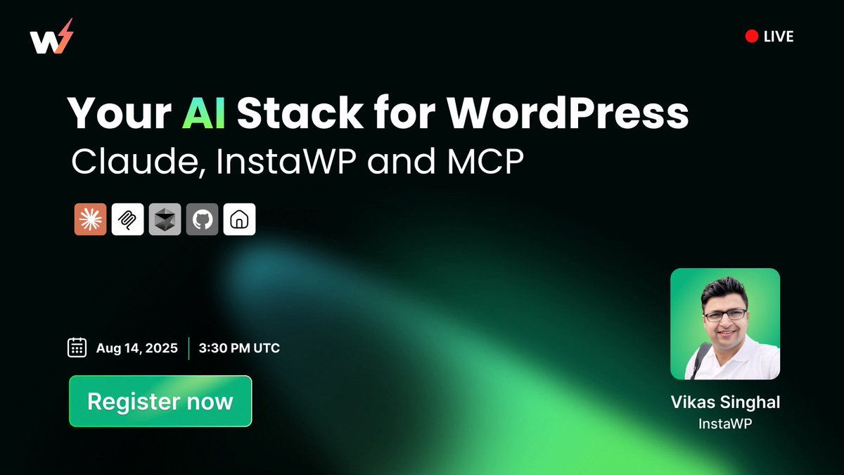 Live Webinar: Your AI Stack for WordPress, Claude, InstaWP &amp; MCP

Local dev, manual staging, and brittle CI slow teams down.

Join us to know how an AI-first workflow can build, test, and ship to production in minutes and watch us prove it live.

instawp.to/ai-webinar-14-…