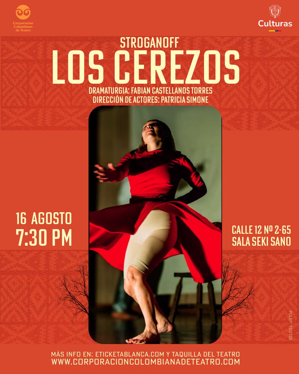 🎭 𝗦𝗼𝗹-𝗲𝗱𝗮𝗱𝗲𝘀
🎭𝗘𝘀𝘁𝗿𝗲𝗻𝗼
𝗜𝘀𝗹𝗮 𝗱𝗲 𝗹𝗼𝘀 𝗗𝗼𝘀 𝗖𝗶𝗲𝗹𝗼𝘀
🎭𝗟𝗼𝘀 𝗖𝗲𝗿𝗲𝘇𝗼𝘀
Stroganoff Fundación Cultural
En la #SalaSekiSano
📍Calle 12 N° 2-65

Más info👇
corporacioncolombianadeteatro.com
👆

Apoya:
<a href="/mincultura/">MinCultura Colombia</a>
<a href="/idartes/">Idartes</a>

 #bogotáteatralycircense