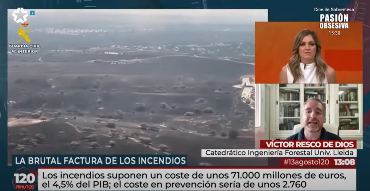 La brutal factura de los incendios forestales ... buff.ly/gb87YH7  

Intervención de Víctor Resco, Vocal del COIM, en el programa de Telemadrid "120 Minutos"