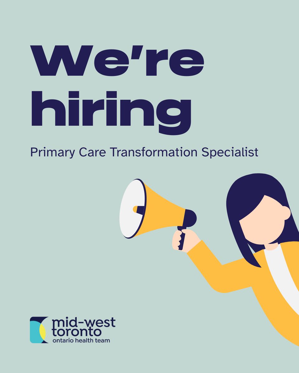🚨 We’re hiring! 🚨

The Mid-West Toronto Ontario Health Team is looking for a Primary Care Transformation Specialist to help improve how people connect to primary care in our community.

🔗 Apply now: linkedin.com/jobs/view/4283…