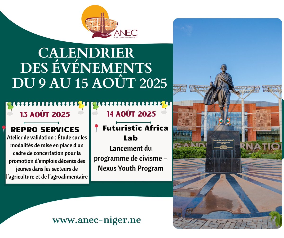 Mise à jour du calendrier des événements à Niamey pour la semaine du 9 au 15 août  2025.
