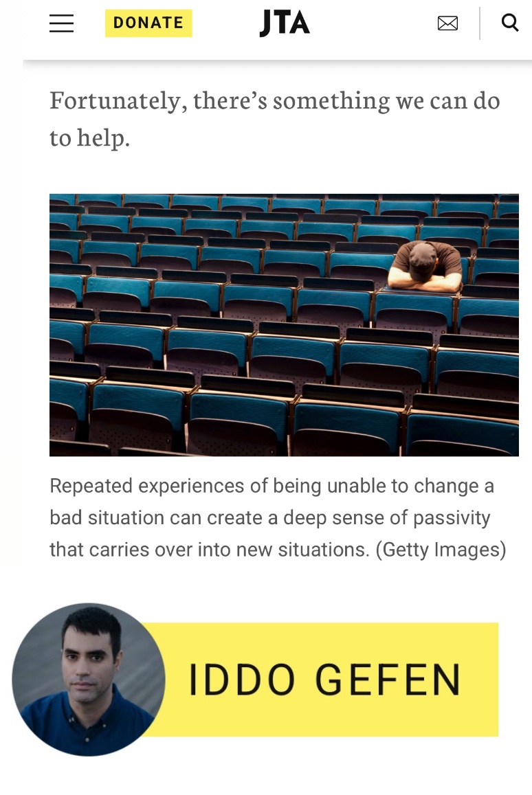 In these difficult times, I wrote for <a href="/JTAnews/">JTA | Jewish news</a> about learned helplessness, and what neuroscience says about resisting it when the world feels unmovable.

jta.org/2025/08/08/ide…