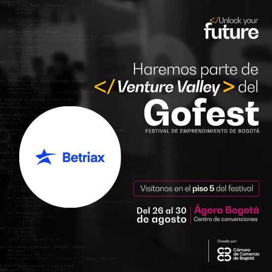 Gracias a la <a href="/camaracomerbog/">Cámara de Comercio de Bogotá</a>  estaremos presentes en #GoFest2025, el evento que genera conexiones alrededor del emprendimiento y la innovación en Colombia y América Latina. Cuarenta mil personas visitarán el evento y seremos parte de #VentureValley (startups con rondas abiertas).