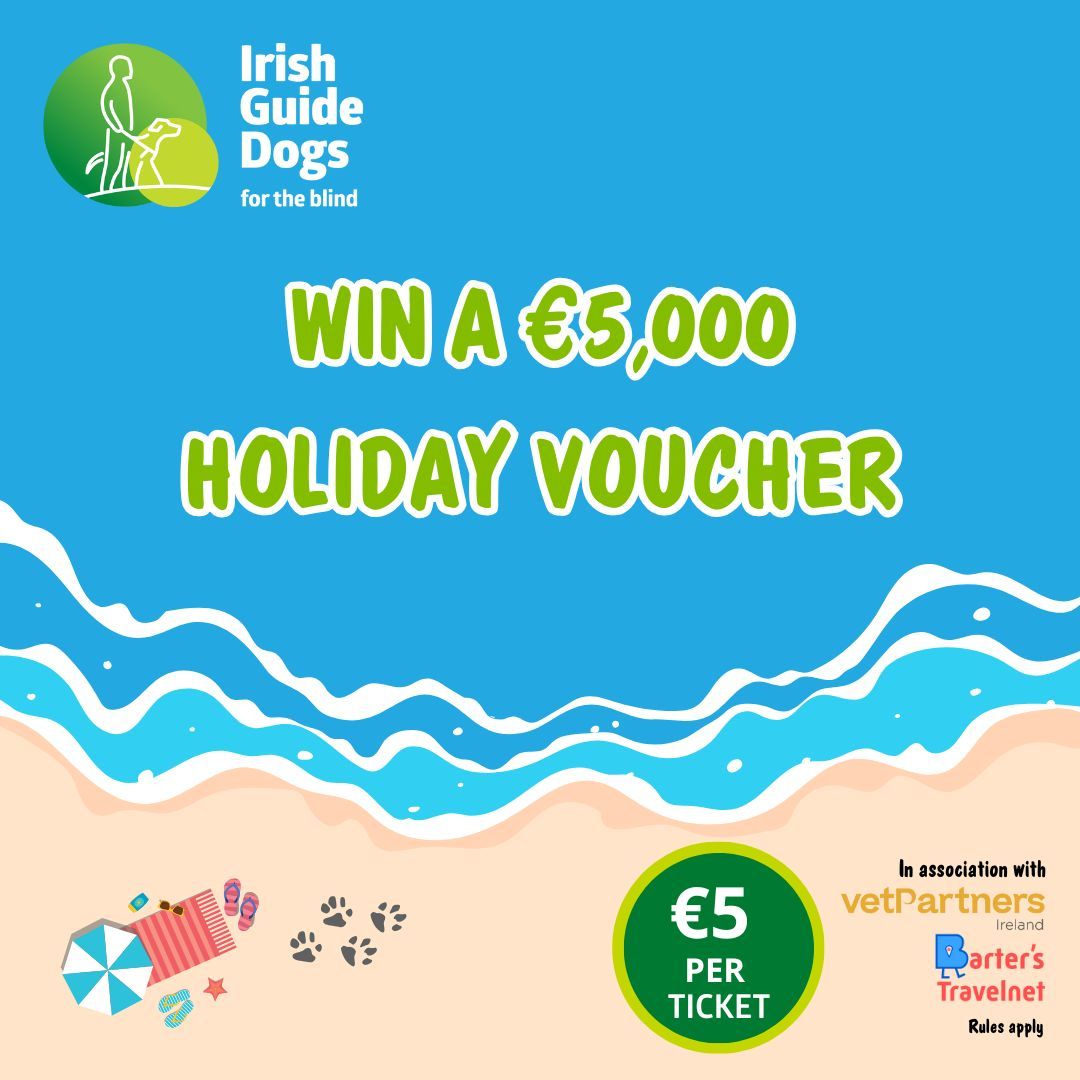 Do you want to win a €5,000 Holiday Voucher and go on that dream trip?

At just a click of a button and for only €5, you could do just that!

Click here to buy your ticket: shop.guidedogs.ie/collections/al…
Rules apply.

#ChangingLives