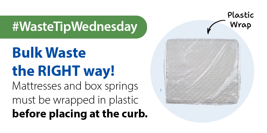 RegionofHalton's tweet photo. 🛏️ Getting rid of an old mattress? Make sure to wrap mattresses and box springs in plastic before placing them at the curb for Bulk Waste Collection. Or drop them off at our Waste Management Site (fees apply). Find more #WasteTips and resources at https://t.co/VX1F5SrhNb. https://t.co/yyK5dVrFYn