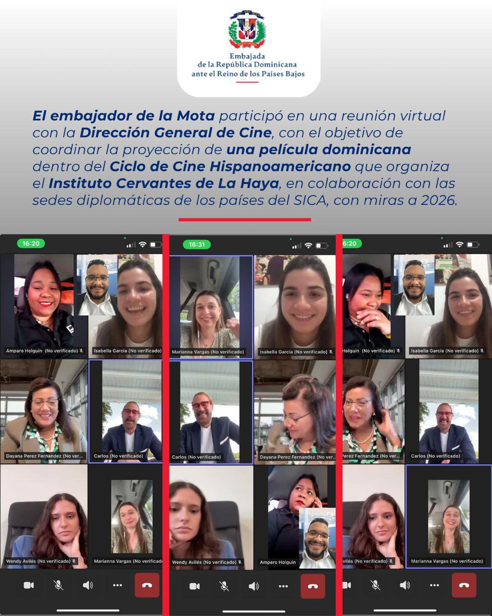 EmbajadomNL (@embajadomnl) on Twitter photo 🎬🇩🇴 S.E. <a href="/carlosdelamota/">Carlos De La Mota</a> participó en una reunión con la directora de @DGCineRD, Mariana Vargas, y el equipo de la Cinemateca Dominicana, para coordinar la proyección de una película dominicana en el Ciclo de Cine Hispanoamericano del @InstCervantesNL, previsto para 2026. 🎬🇩🇴 S.E. <a href="/carlosdelamota/">Carlos De La Mota</a> participó en una reunión con la directora de @DGCineRD, Mariana Vargas, y el equipo de la Cinemateca Dominicana, para coordinar la proyección de una película dominicana en el Ciclo de Cine Hispanoamericano del @InstCervantesNL, previsto para 2026.