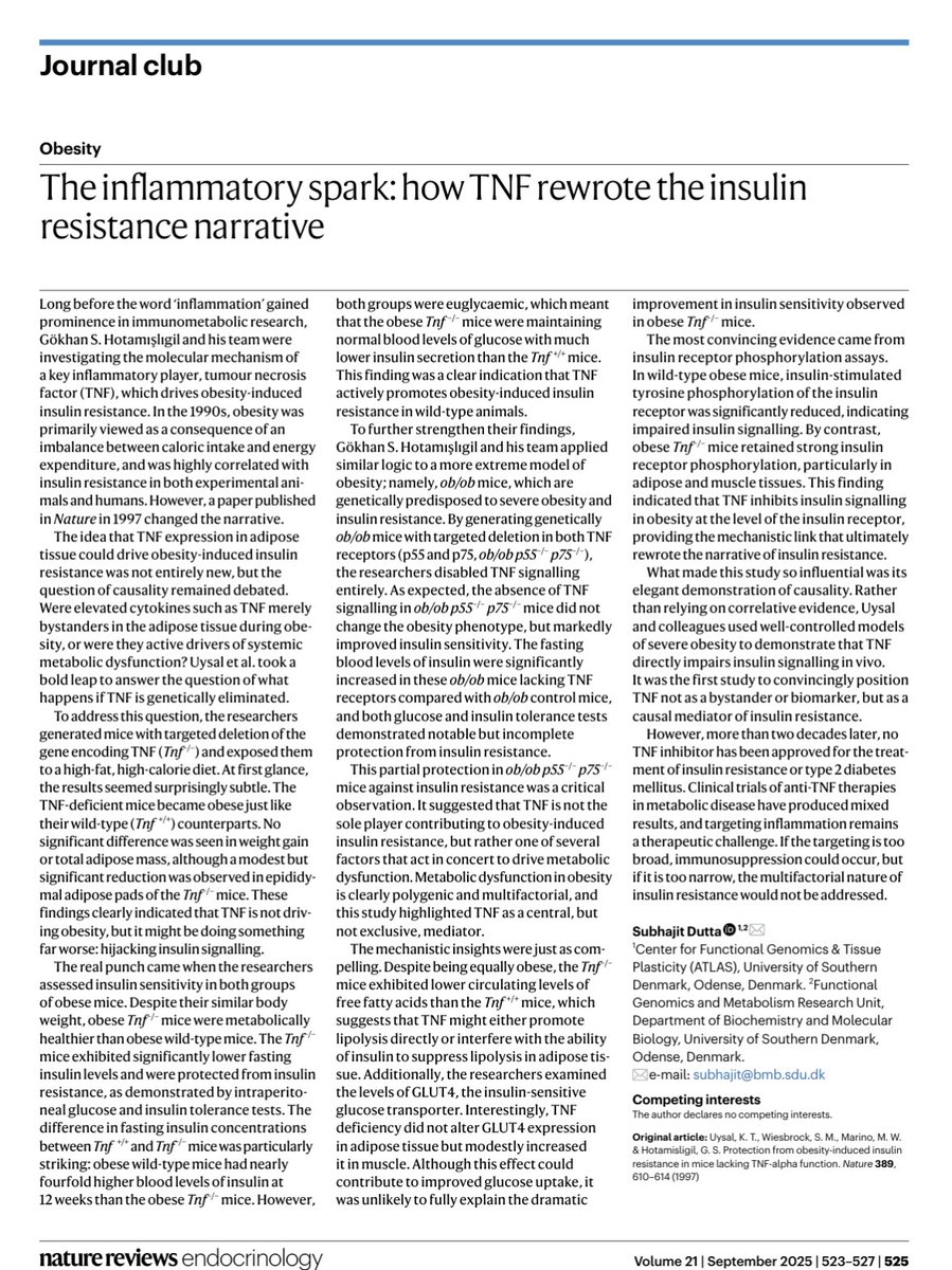 TNF is the main driver of obesity-induced insulin resistance.
nature.com/articles/s4157…