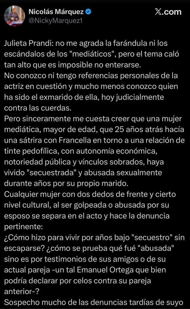 Medicen_MG's tweet photo. Nicolás Márquez, que tuvo denuncia de su ex pareja por violencia y violacion a su hija, no le cree a una mujer su denuncia de violacion porque es casada, denuncio tarde, porque es actriz, porque su pareja es X, porque trabajo en Z y porque la apoyo un supuesto lobby...
Un 
sorete https://t.co/hXxqSYqI1t