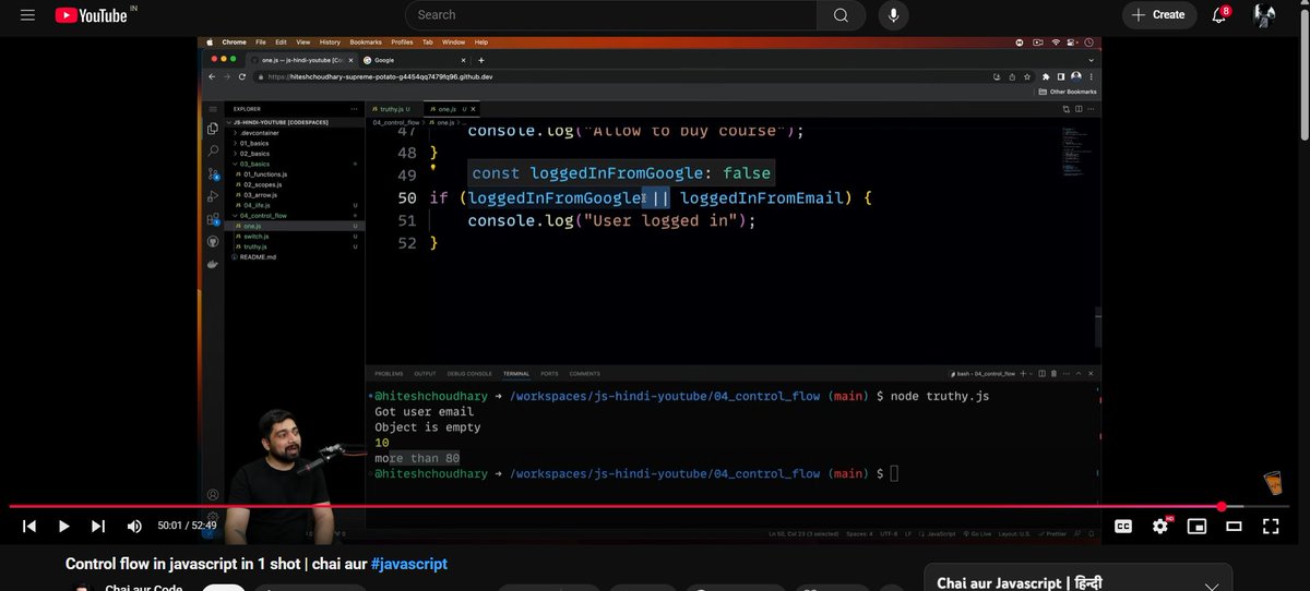 DevS71591179's tweet image. Day 63 – #100DaysOfCode 🚀
Took a short break from DSA & learned JavaScript Control Flow — how if-else, switch, loops, break & continue control program execution.
Thanks  @Hiteshdotcom  for the awesome lecture! 🙌☕
#JavaScript #ControlFlow #LearningEveryday