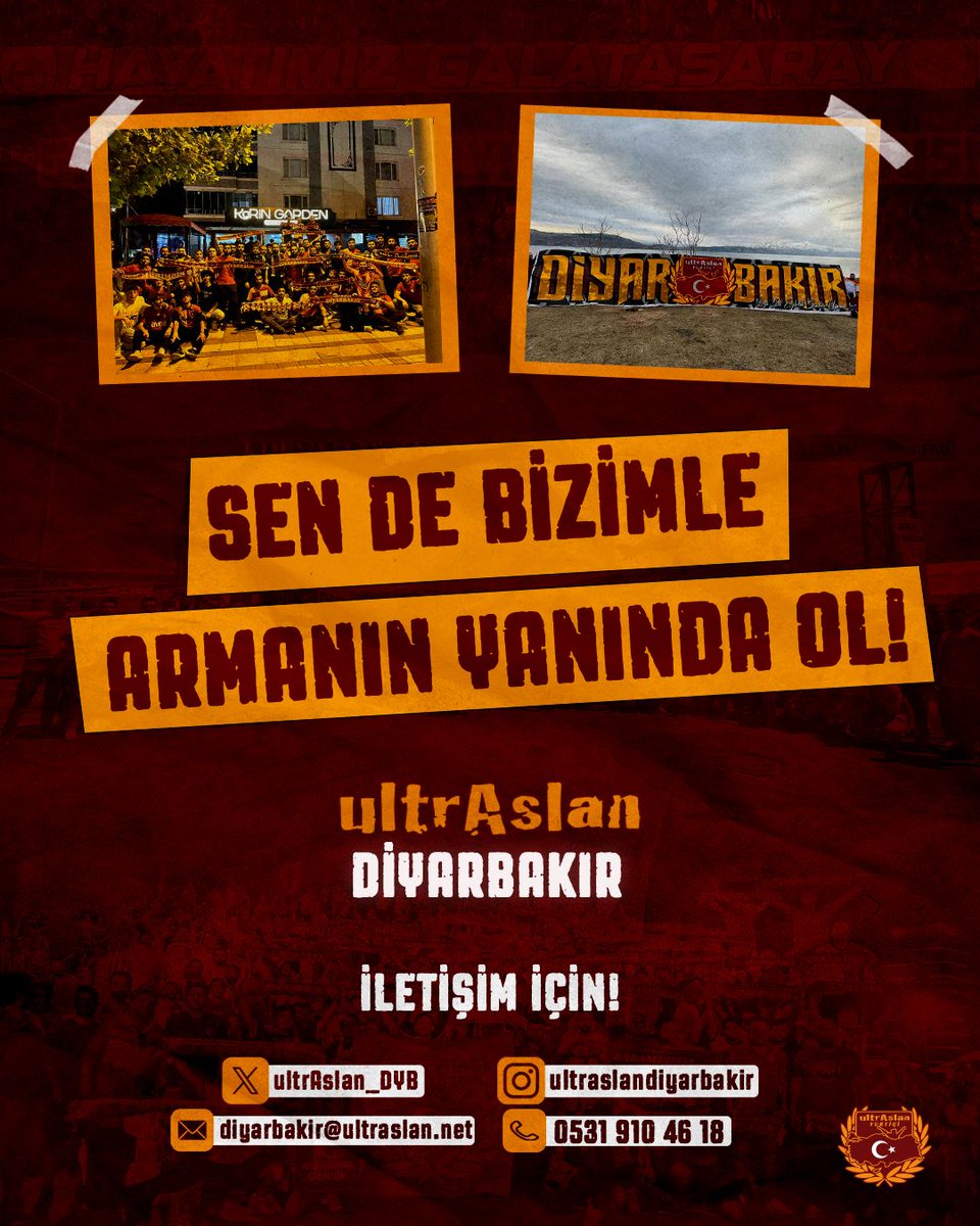 ultrAslan_DYB's tweet photo. Sen yoksan bir kişi eksiğiz! 

Armanın yanında, tribünlerde omuz omuza olmak için seni de bekliyoruz!

Bu büyük ailenin bir parçası ol.

📞 İletişim: 0531 910 4618
#uADiyarbakır #uAYurtiçi https://t.co/4FNH04VSQO