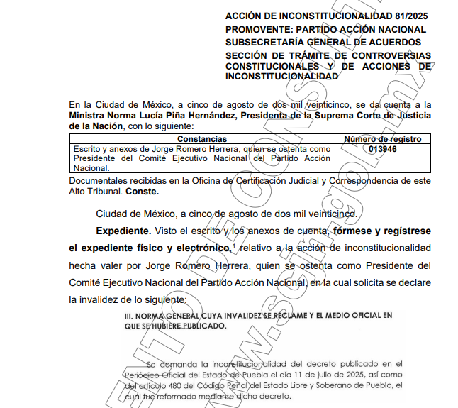 Berenice Martínez (@bereymar) on Twitter photo Confirmado, la <a href="/CNDH/">CNDH en México</a> y <a href="/AccionNacional/">Acción Nacional</a> impugnaron ante la <a href="/SCJN/">Suprema Corte</a> las reformas al delito de ciberasedio
En la acción de inconstitucionalidad 76/2025, CNDH impugna el artículo 258 Ter (usurpación de identidad) y 480 (ciberasedio) del Código Penal
PAN solo impugna el 480 (81/2025) Confirmado, la <a href="/CNDH/">CNDH en México</a> y <a href="/AccionNacional/">Acción Nacional</a> impugnaron ante la <a href="/SCJN/">Suprema Corte</a> las reformas al delito de ciberasedio
En la acción de inconstitucionalidad 76/2025, CNDH impugna el artículo 258 Ter (usurpación de identidad) y 480 (ciberasedio) del Código Penal
PAN solo impugna el 480 (81/2025)