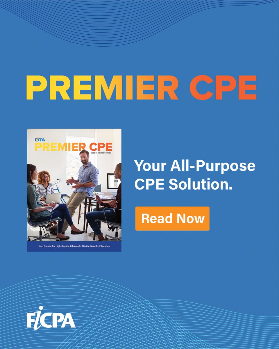 With more than 8,000 hours of CPE training on the FICPA’s Website, it’s easy to get overwhelmed. So we’ve included “member favorite” and “best-of training” in the Spring 2025-26 Premier CPE catalog. Flip, click, and earn CPE. 

Learn more: hubs.ly/Q03CC4RT0
 
 #FICPA