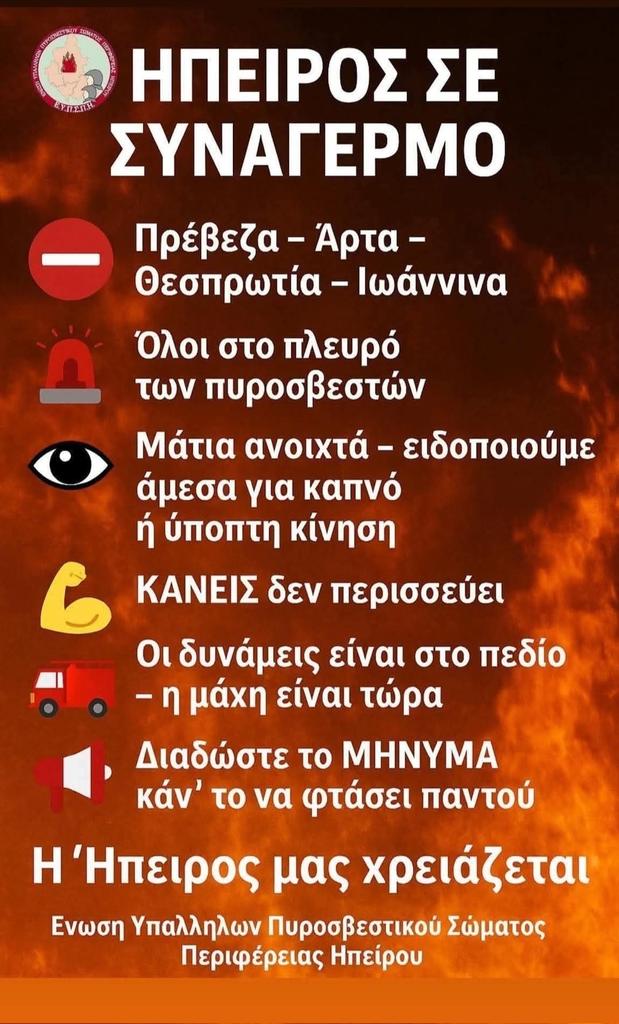 Δραματική Έκκληση.
Οι Πυροσβέστες της Ηπείρου καλούν τον Λαό στην Μάχη. 
Το "επιτελικό (παρα)κράτος" καταρρέει. 
Έχουμε Μόνο ο Ένας τον Άλλον.