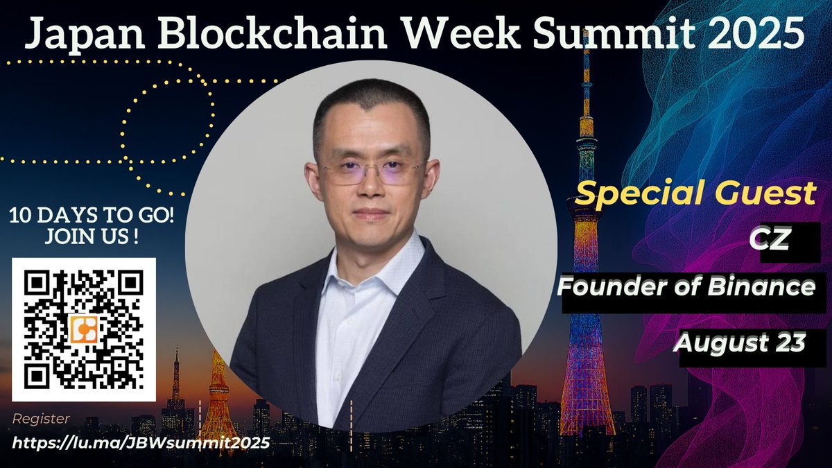 Amazing news! @cz_binance will be attending JBW Summit! This is an  incredibly rare chance to gain direct insights from CZ himself⚡️ At the  same venue, the Tokyo Builders Showcase will also be