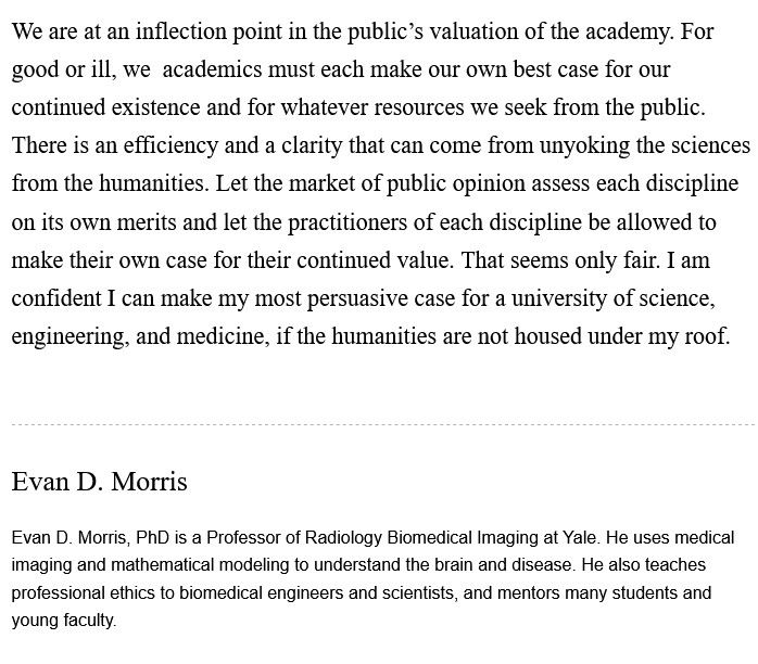 Douglas Dowland (@profdgd) on Twitter photo Science dude who wants to separate science from the humanities (for  uncompelling if not stock reasons) also teaches professional ethics,  which is more than a tinge humanities. Science dude who wants to separate science from the humanities (for  uncompelling if not stock reasons) also teaches professional ethics,  which is more than a tinge humanities.