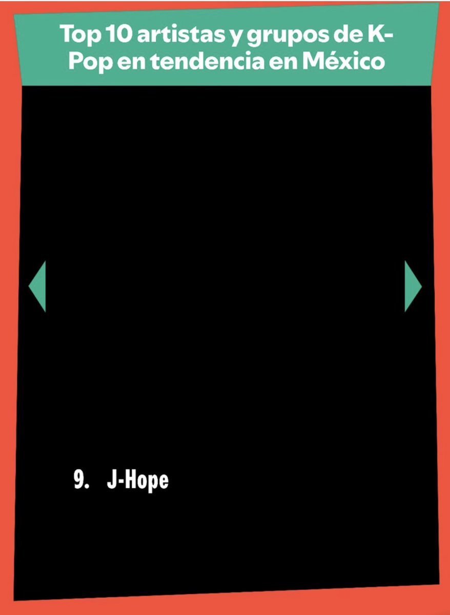 j-hope se encuentra en el puesto 9 como el artista en tendencia en spotify México 🇲🇽