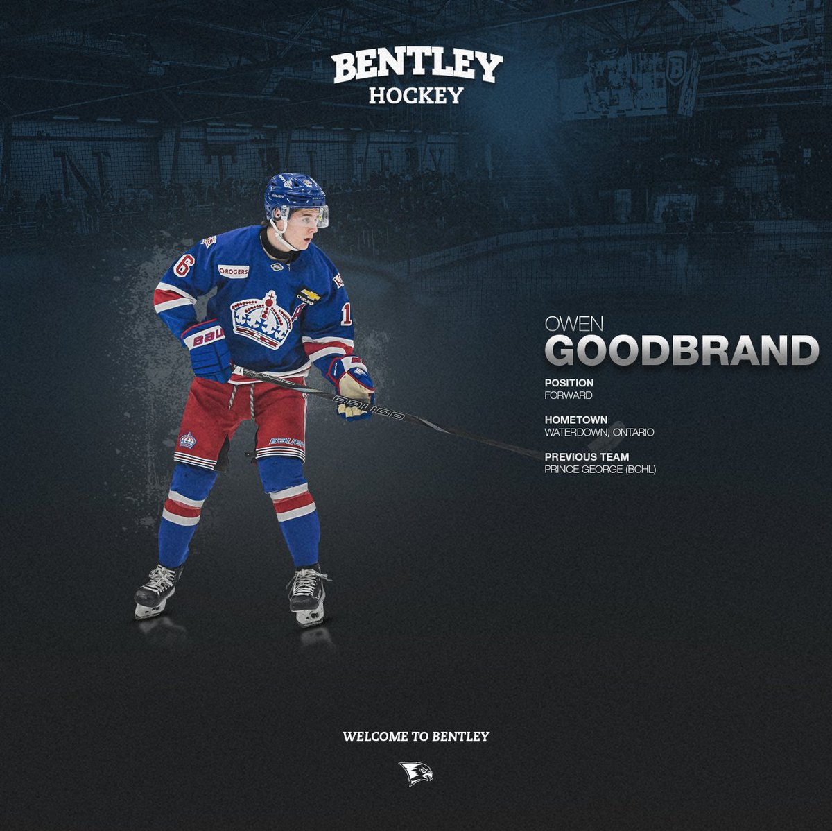 Owen Goodbrand joins Bentley from Prince George in the BCHL!

Owen helped lead the Spruce Kings to the BCHL playoffs in three straight seasons. In 2023-24 he was among the team’s offensive leaders with 12 goals and 24 assists.

Welcome Owen!