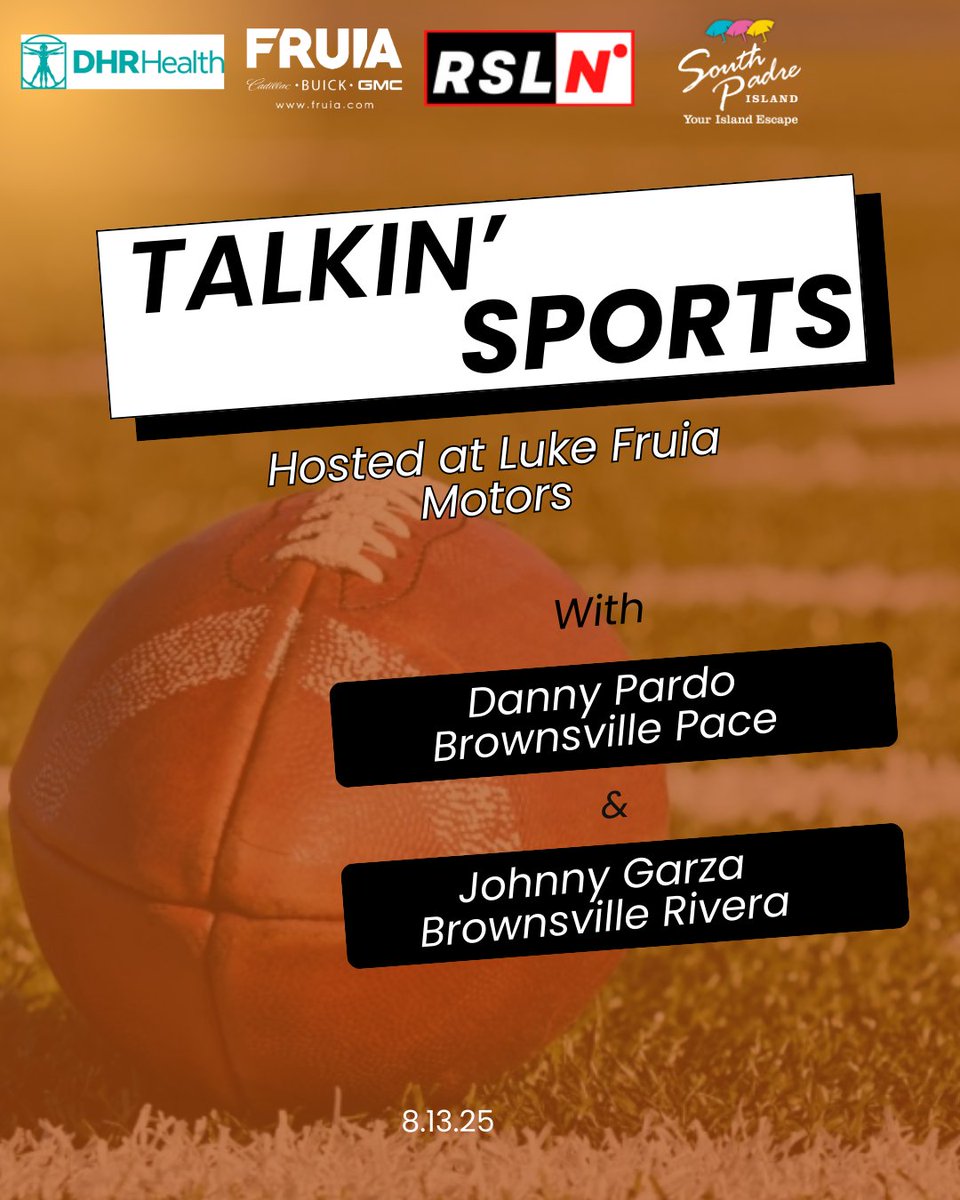 On this weeks episode of Talkin’ Sports hosted at Luke Fruia Motors, We have Danny Pardo (Brownsville Pace Head Football Coach) and Johnny Garza (Brownsville Rivera Head Football Coach) joining us today, as they talk about both their teams and they look ahead at the season.
