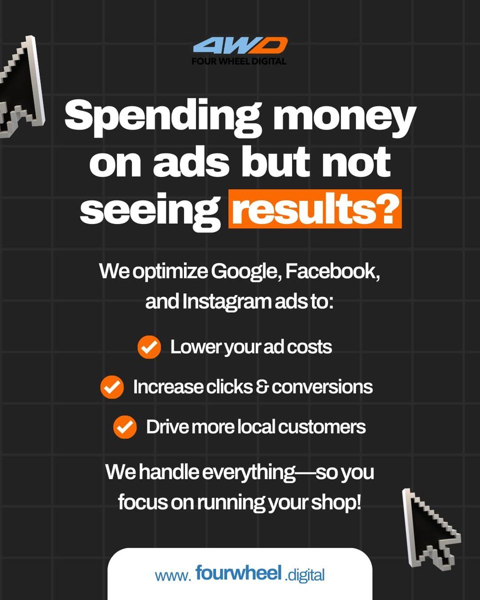 fourwheeldigi's tweet photo. Spending too much on ads without seeing results? We can help! Our Google-certified team finds many waste funds trying to navigate AdWords. Let us optimize your strategy and boost your ROI. #DigitalMarketing #AdWords #fourwheeldigital #google #marketing https://t.co/YLE0H2Ljhh