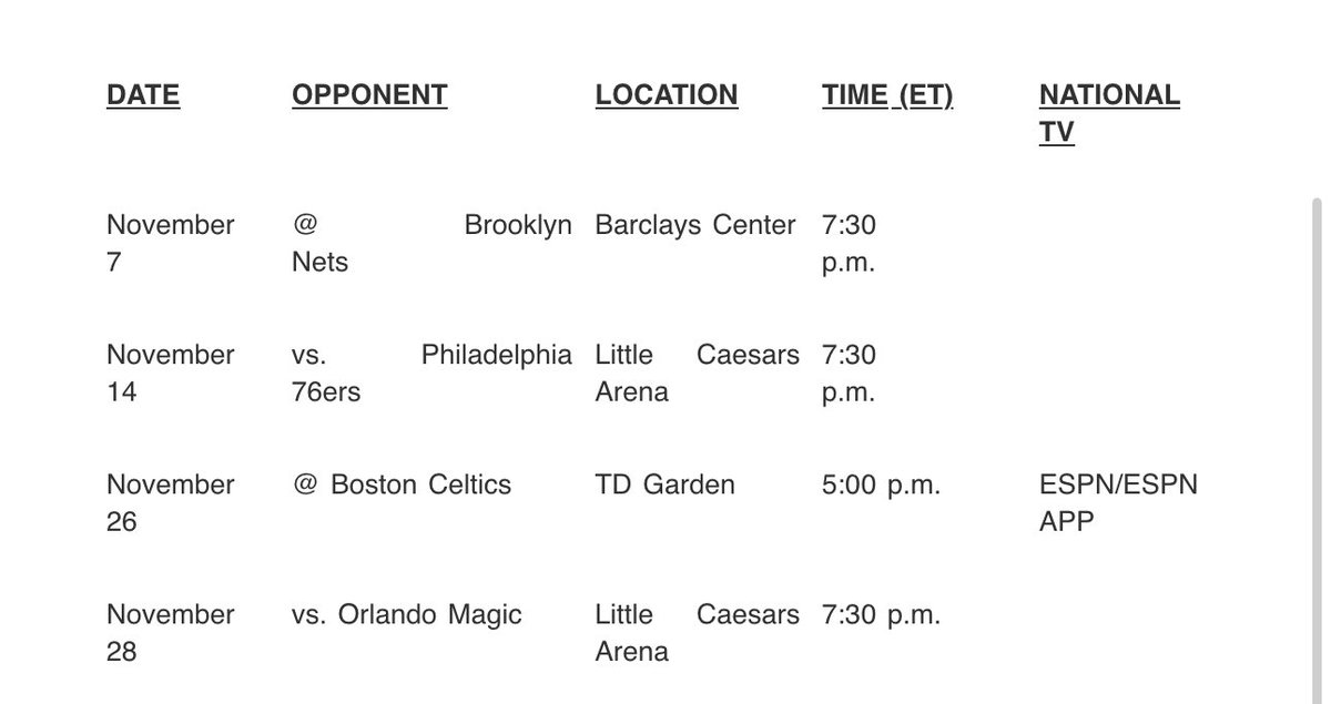 The Detroit Pistons Emirates NBA Cup schedule has been revealed. 

The first game will take place on November 7th in Brooklyn against the Nets.