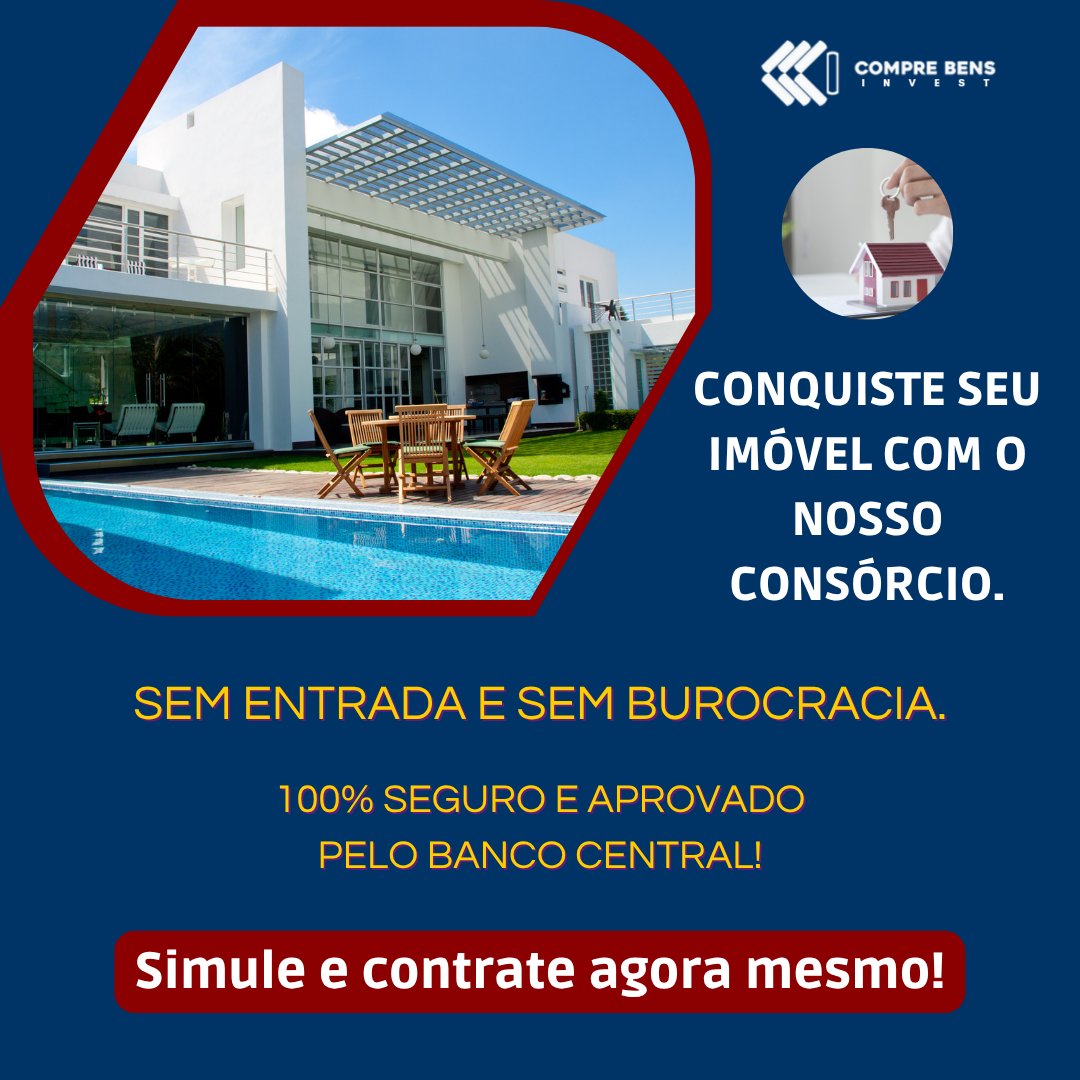 CompreInvest's tweet photo. 🏡✨Seu novo lar está mais perto do que você imagina! Com nosso consórcio, você conquista seu imóvel sem entrada, sem juros e sem burocracia.
Tudo com segurança e aprovação do Banco Central.
📲Simule agora e dê o primeiro passo para realizar seu sonho!
#SemEntrada #Investimento https://t.co/9sahKsrQcm